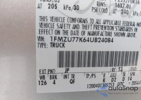 2004 Ford Explorer Sport Trac Adrenalin/Xls/Xlt из США, поврежденный, VIN 1FMZU77K64UB24084